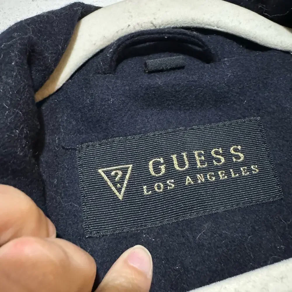 Guess Navy Blue Gold Wool Blend Winter Pea‎ Coat Women’s Size Medium